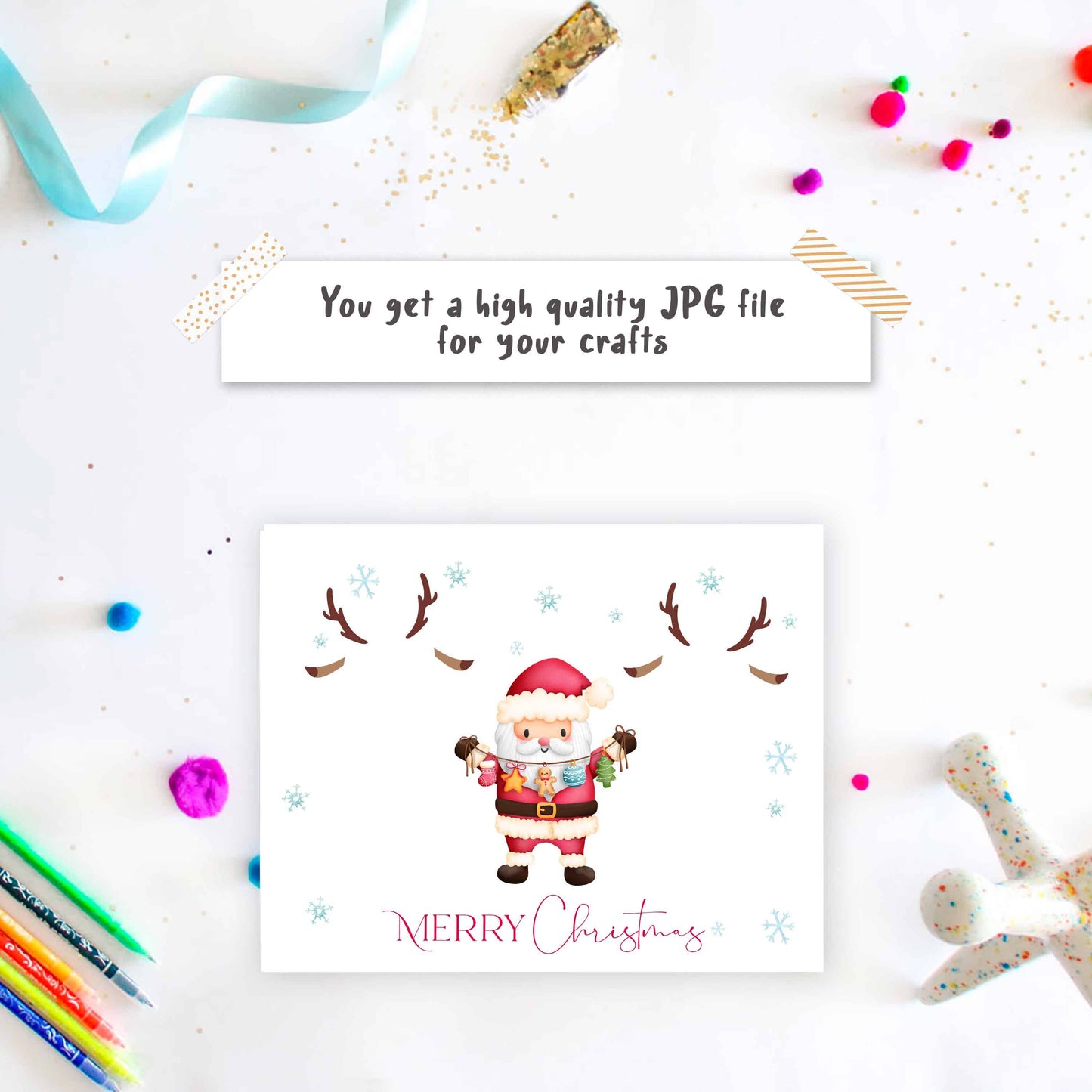 Santa and Reindeers Christmas Footprint Card