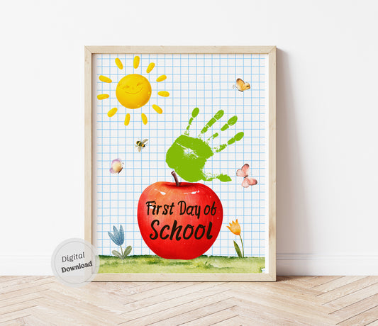 Apple handprint art printable 1st First Day of school