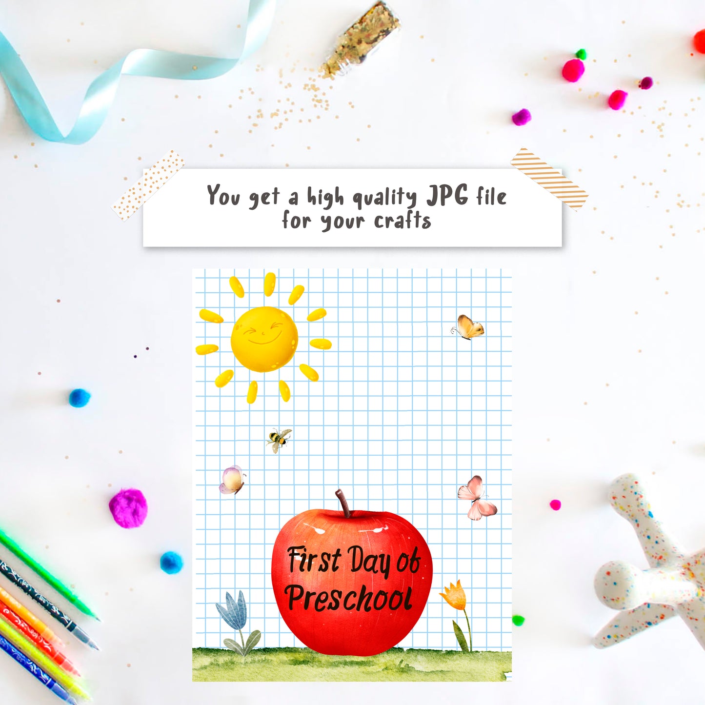 Apple handprint art printable 1st First Day of preschool
