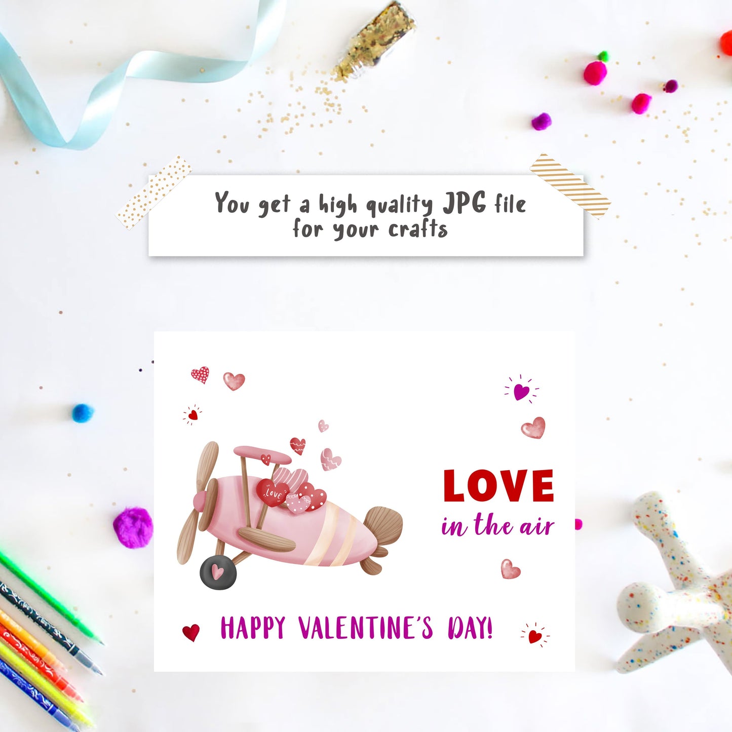 Valentine card 'Love in the air' with handprint template