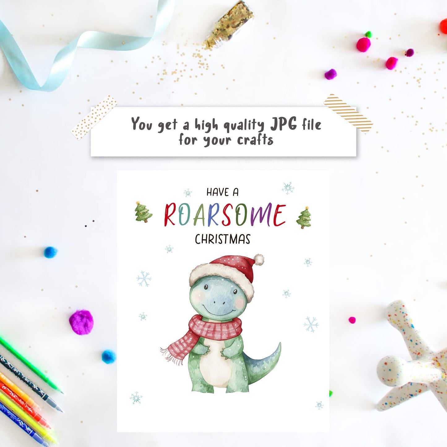 Christmas dino feet print art template