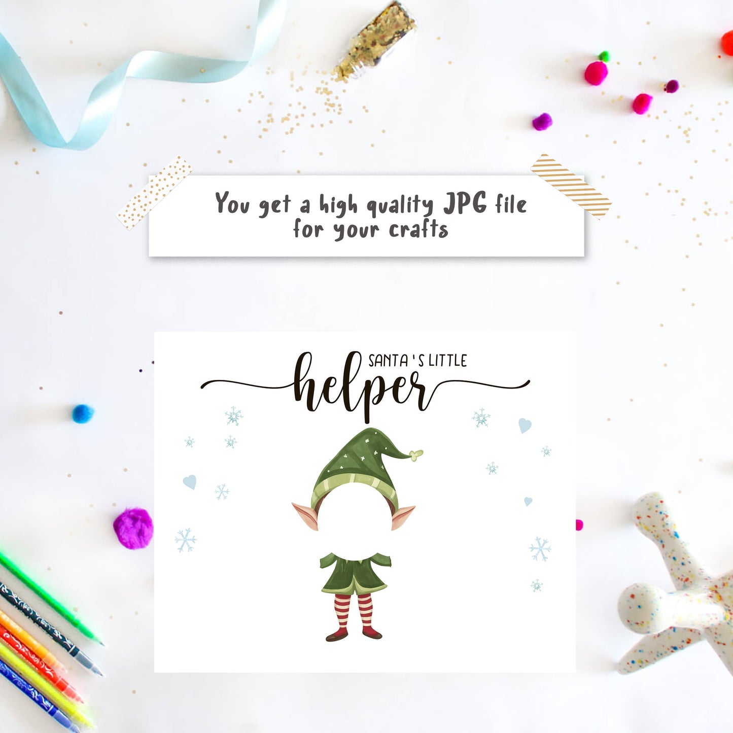Christmas Elf Handprint Art crafts with Photo template