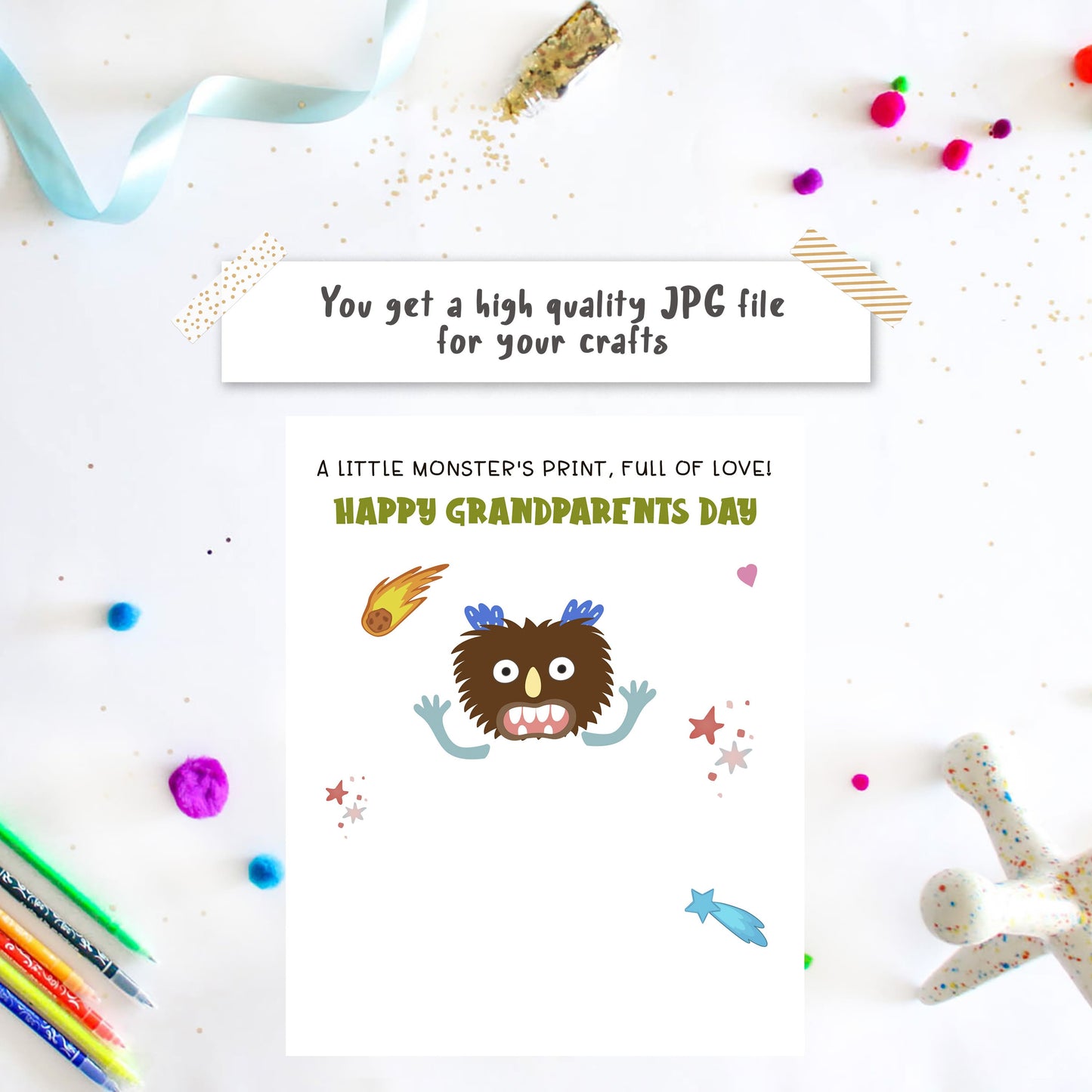 Little monster handprint art - Grandparents day craft template