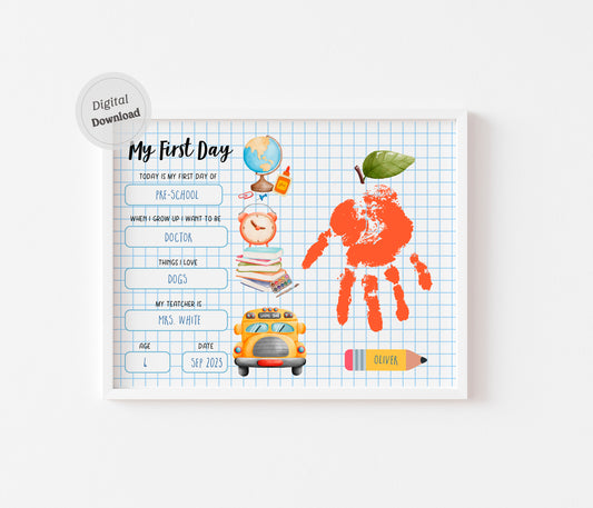 "My 1st First Day" School Board Handprint Craft.