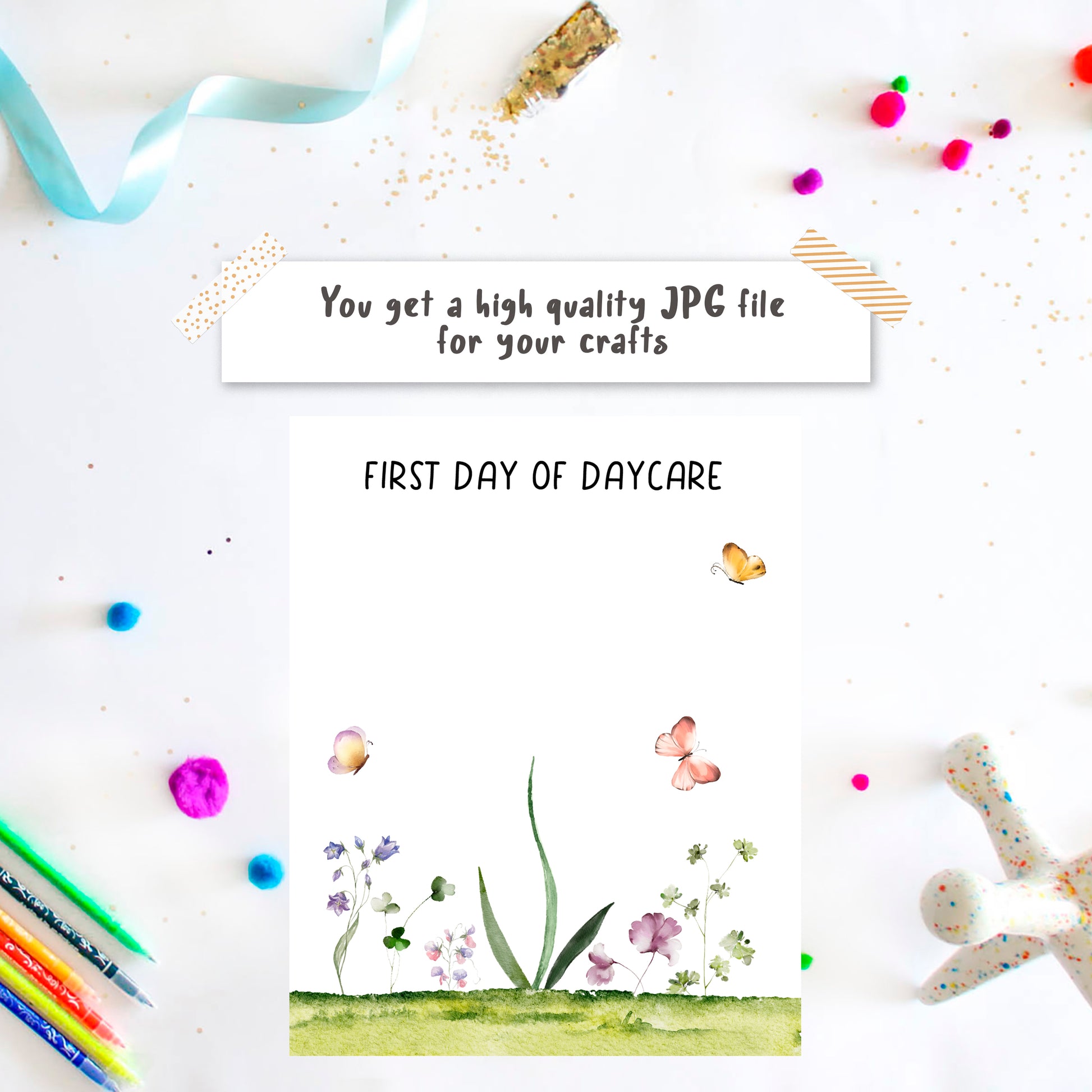 1st First Day of Daycare handprint or footprint wildflowers printable