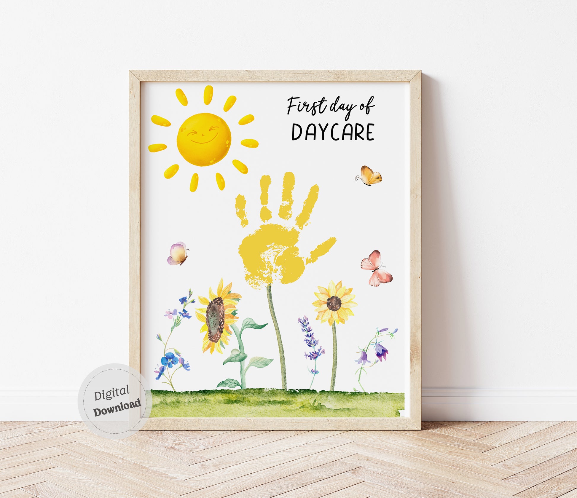 x1st First Day of Daycare handprint sunflower printable