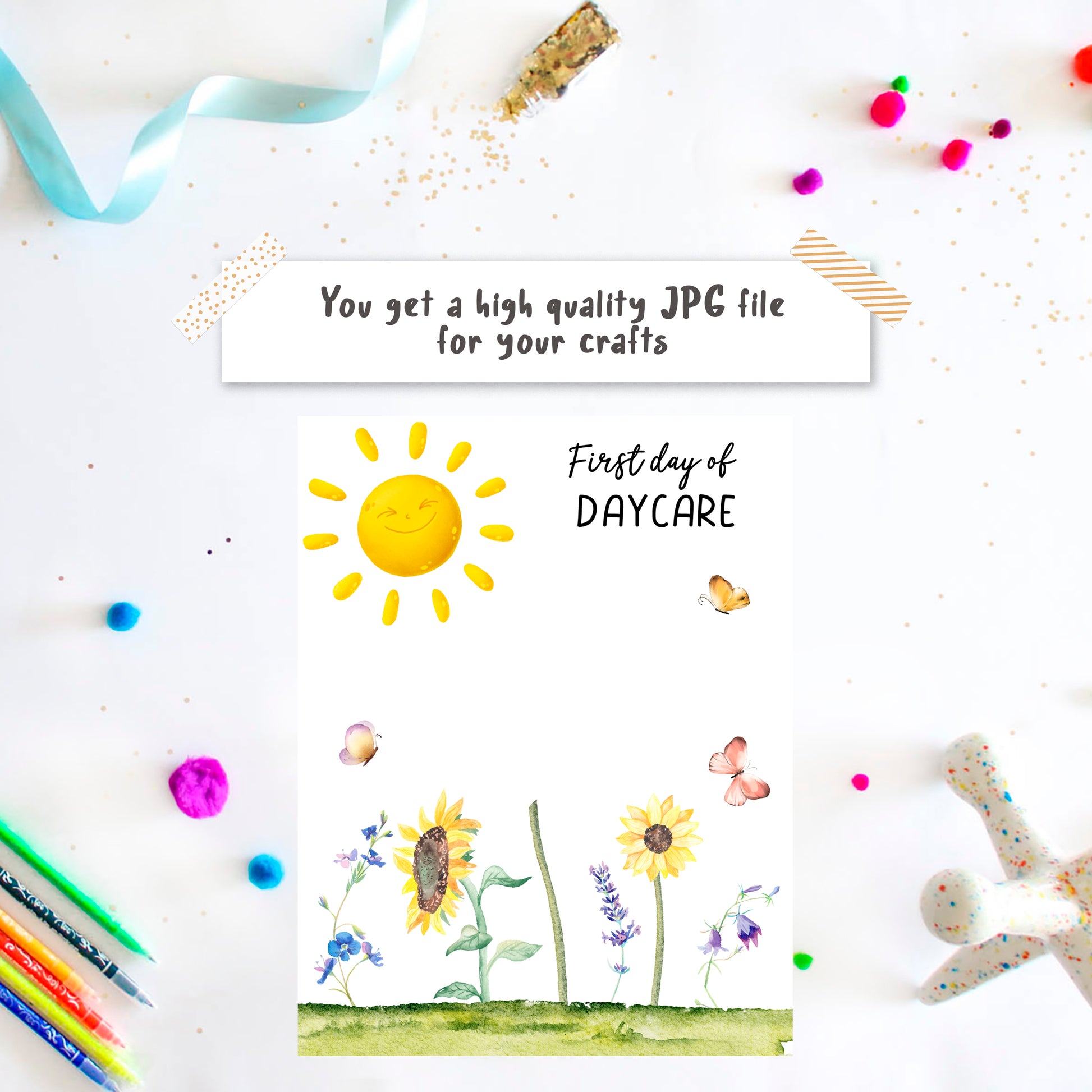 1st First Day of Daycare handprint sunflower printable