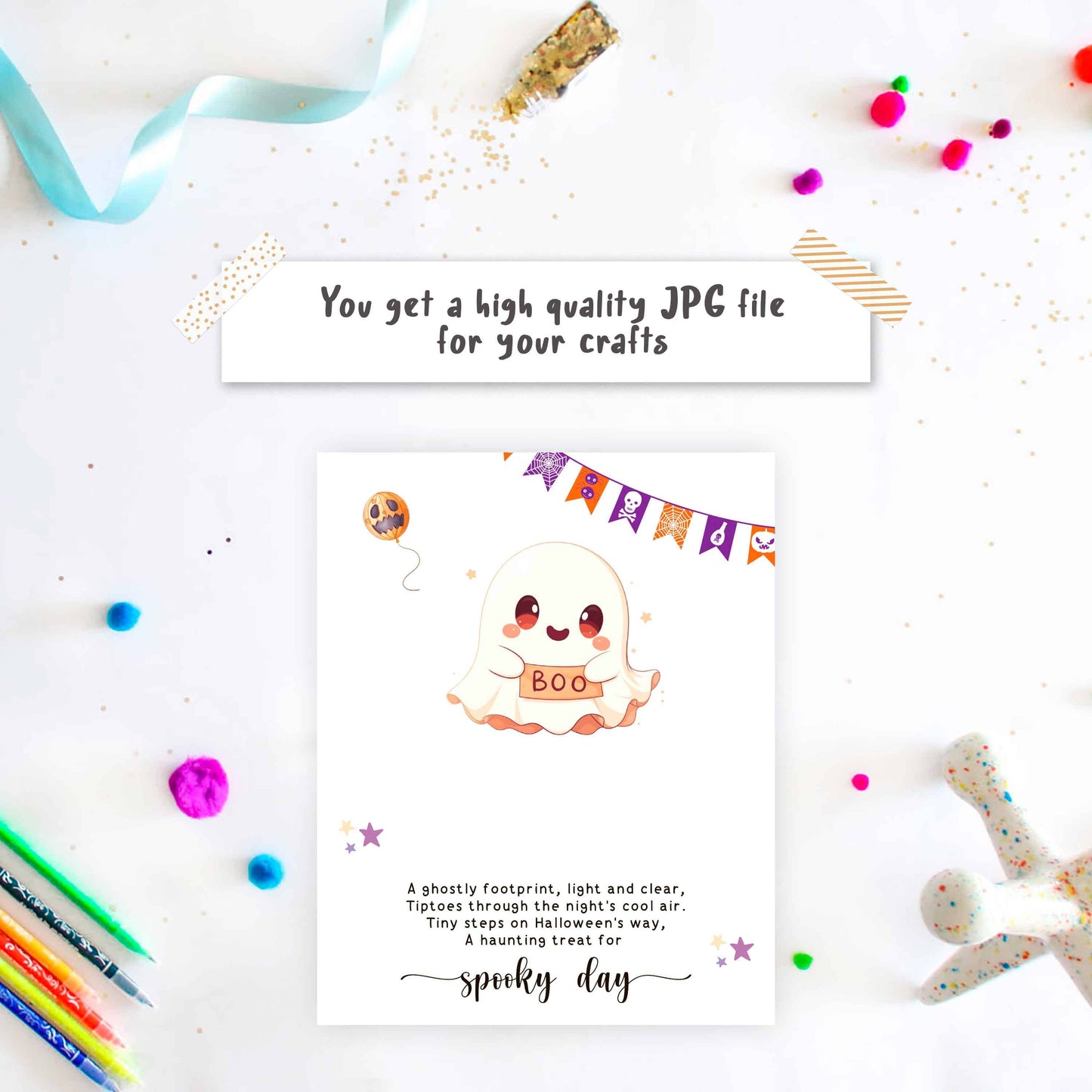 Ghost Footprint Art Halloween with poem - template