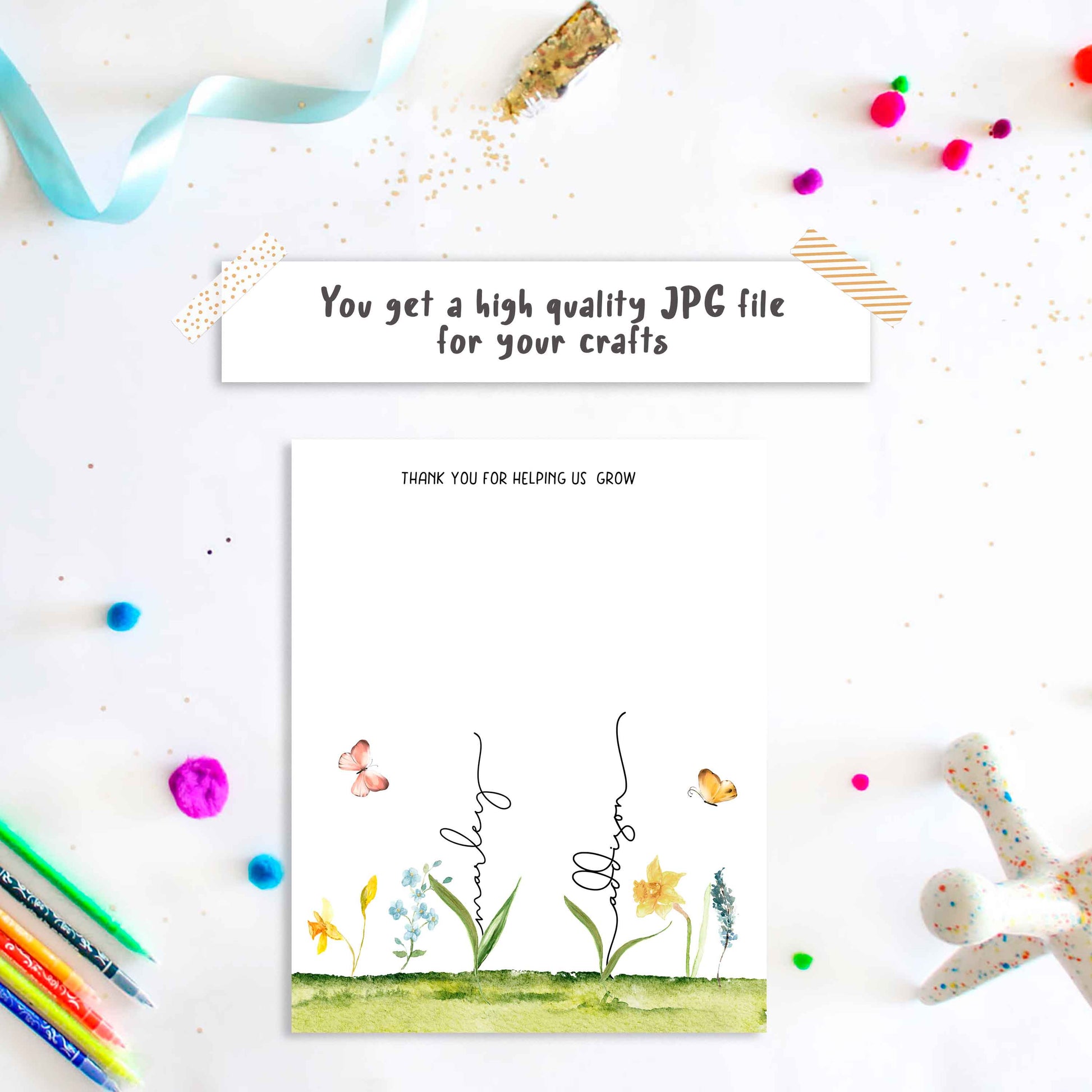 Thank you for helping as grow - Personalized Flower Handprint