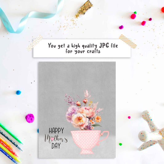 Happy Mother's Day Flower Handprint Printable Card for Kids