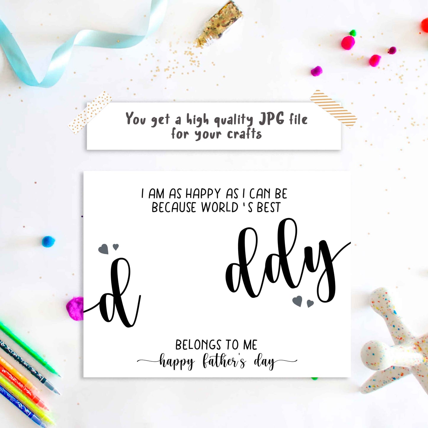 Worlds best Daddy - Handprint art Father's day gift - DIY Craft Printable template card
