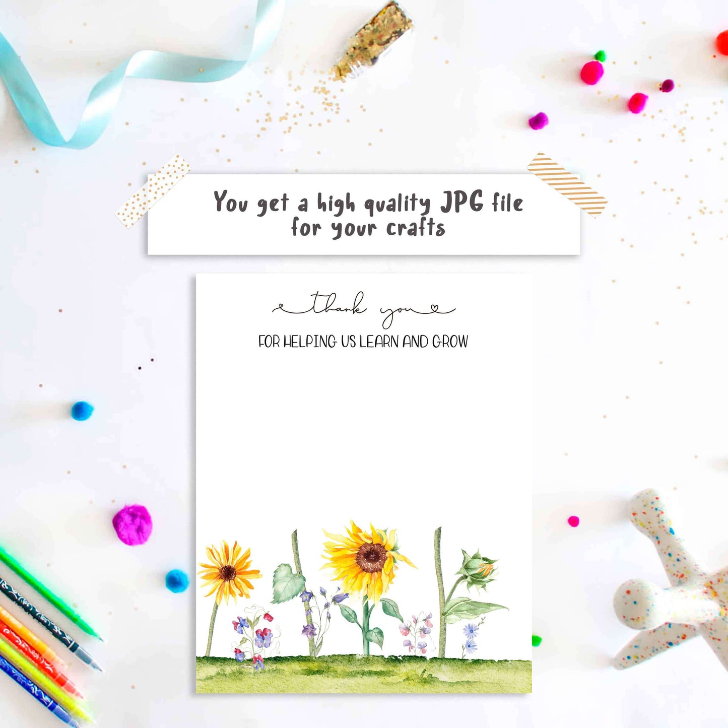 Thank You For Helping Us Grow Handprint Art Template with sunflowers