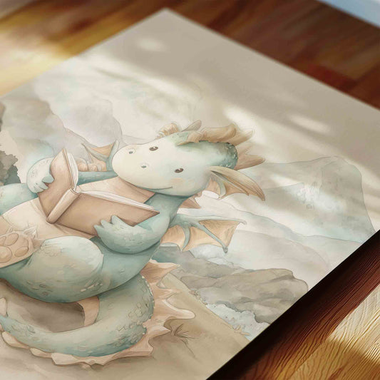 Storybook Dragon and Castle Wall Art - Vintage Fantasy Prints for Boys Room