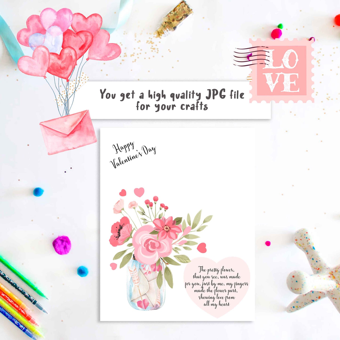 Valentine Handprint Poem - Flowers Handprint