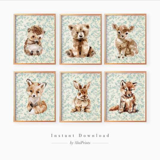 Retro Woodland Print - Set of 6