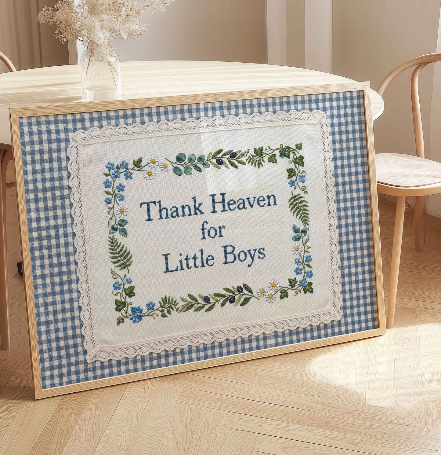 Thank Heaven for Little Boys - Blue Gingham Nursery Print