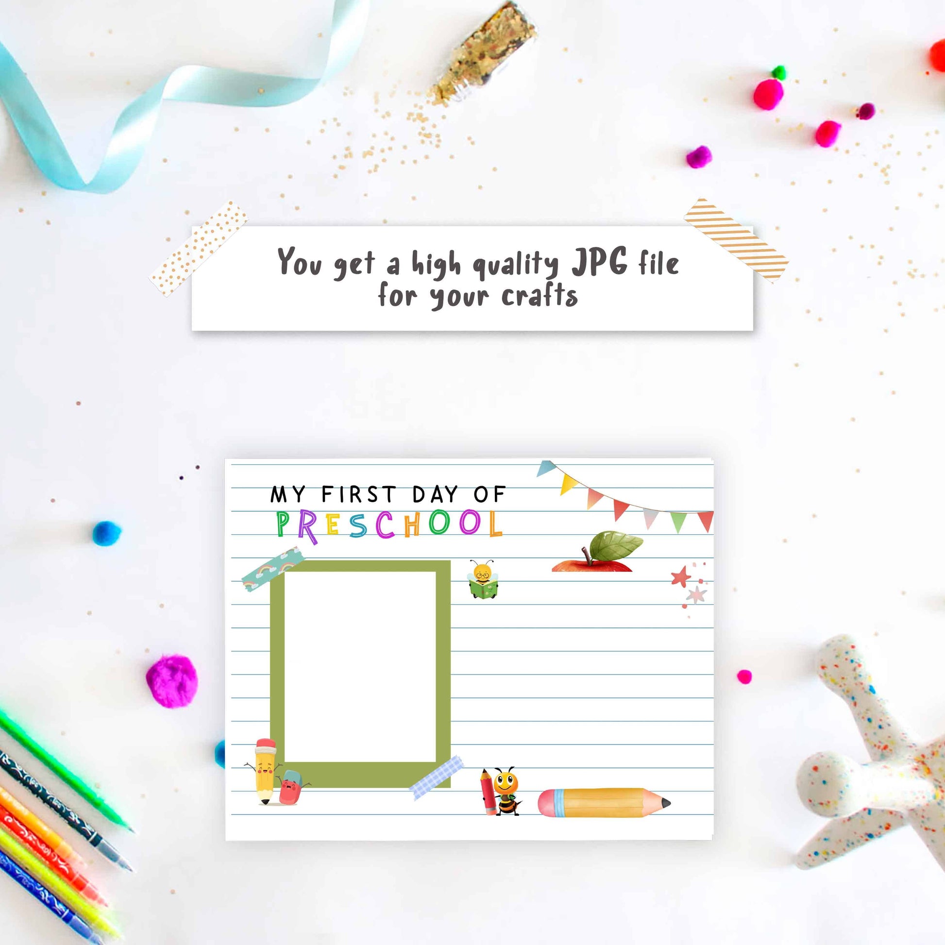 1st First Day of Preschool Handprint Apple with photo template