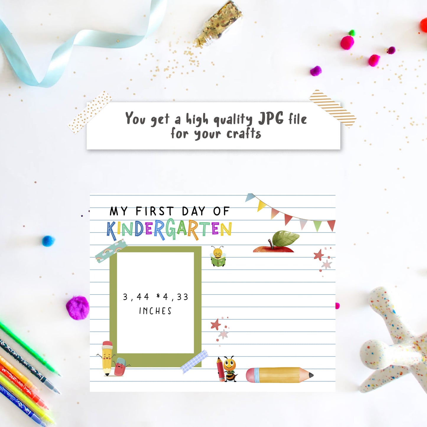 1st First Day of Kindergarten Handprint Apple with photo template
