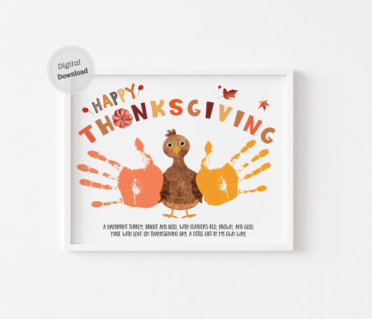 Turkey Handprint Art crafts with poem - Thanksgiving template