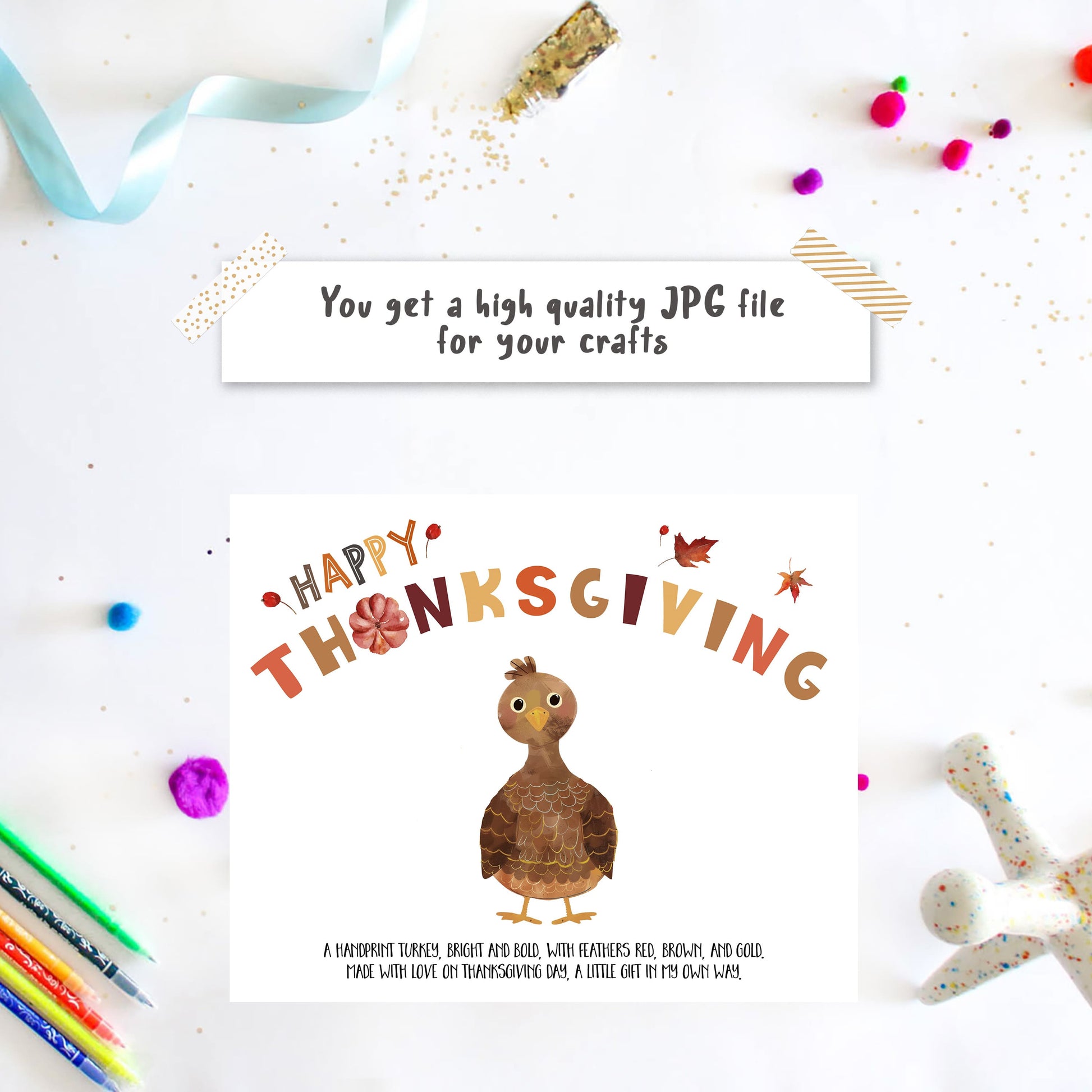 Turkey Handprint Art crafts with poem - Thanksgiving template