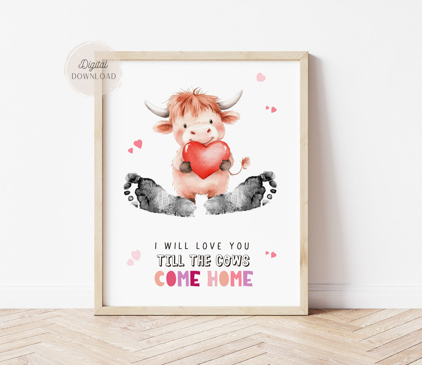 Valentines Highland Cow Footprint art