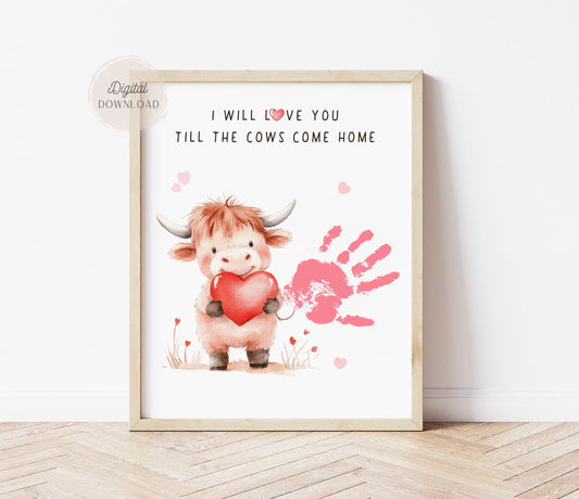 Valentines Highland Cow Handprint art