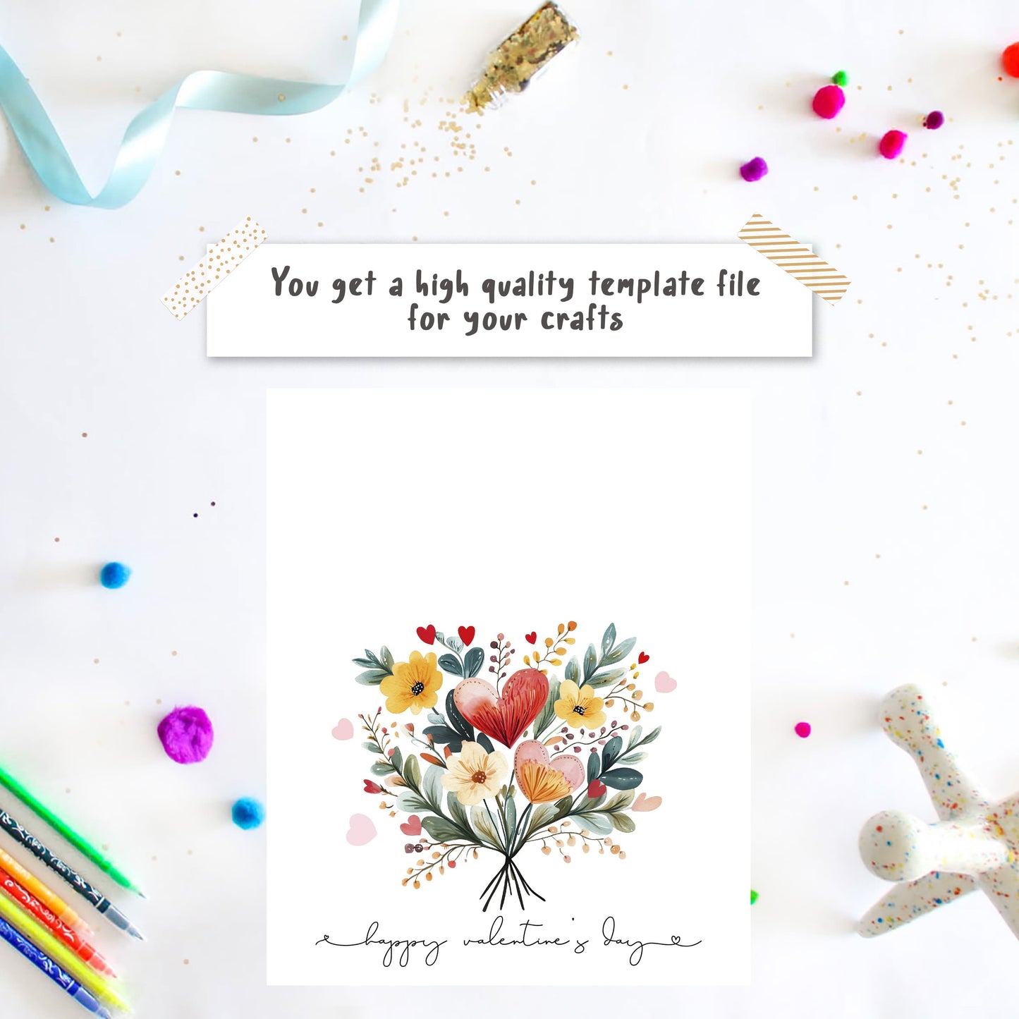 Valentines day Flowers Handprint template