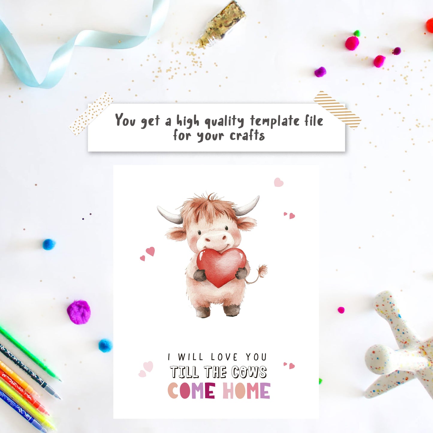 Valentines Highland Cow Footprint art template