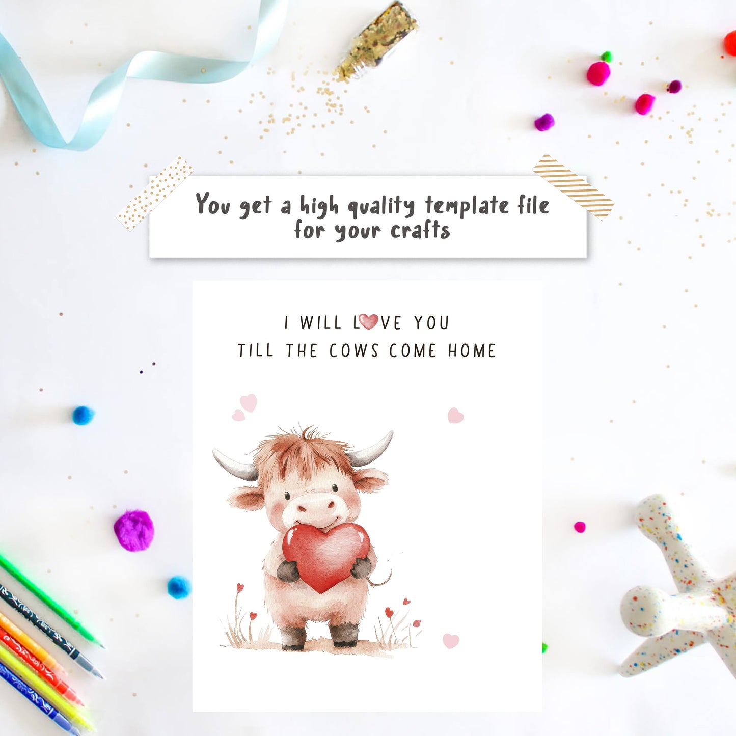 Valentines Highland Cow Handprint art template