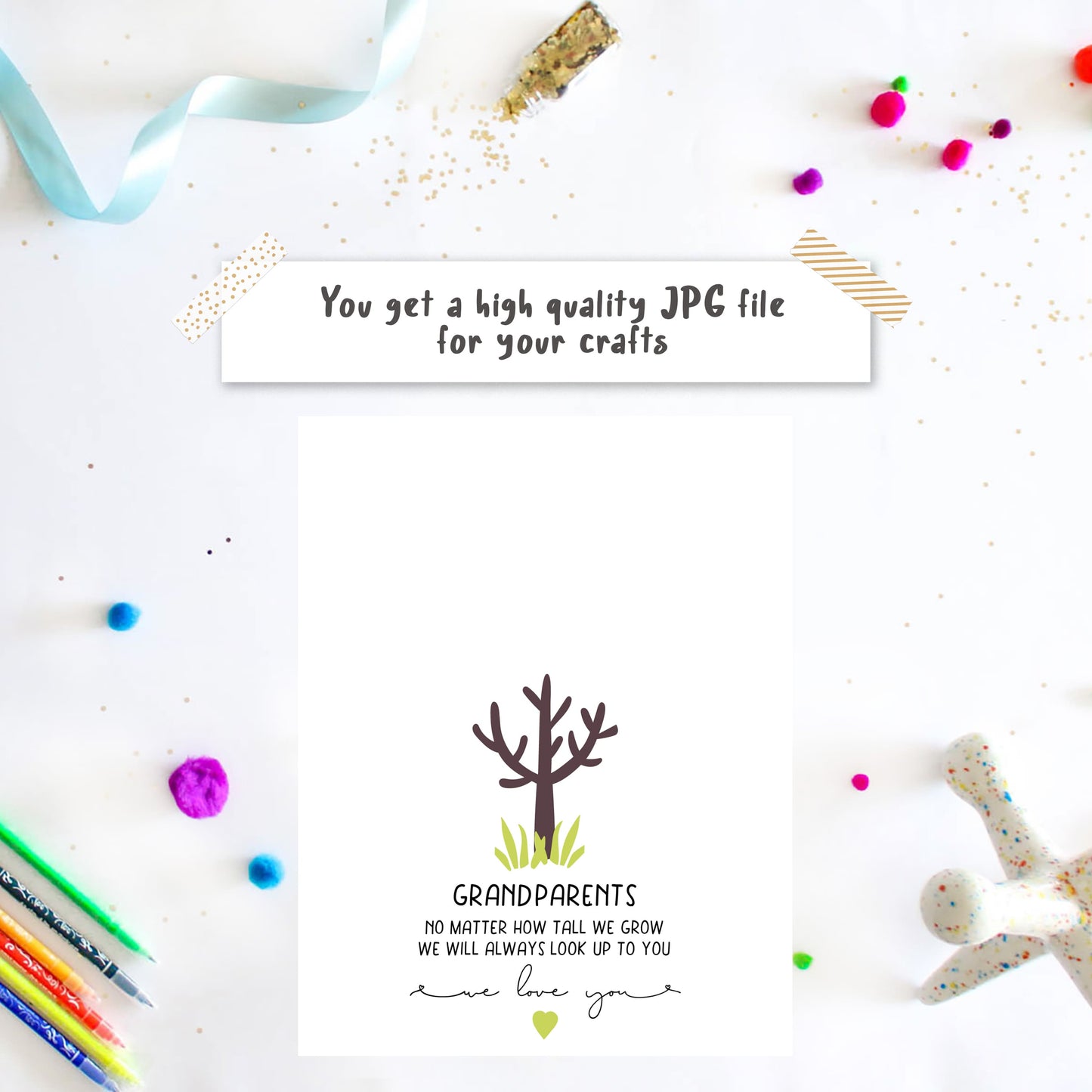 Siblings handprint tree craft template as a joint gift for grandparents