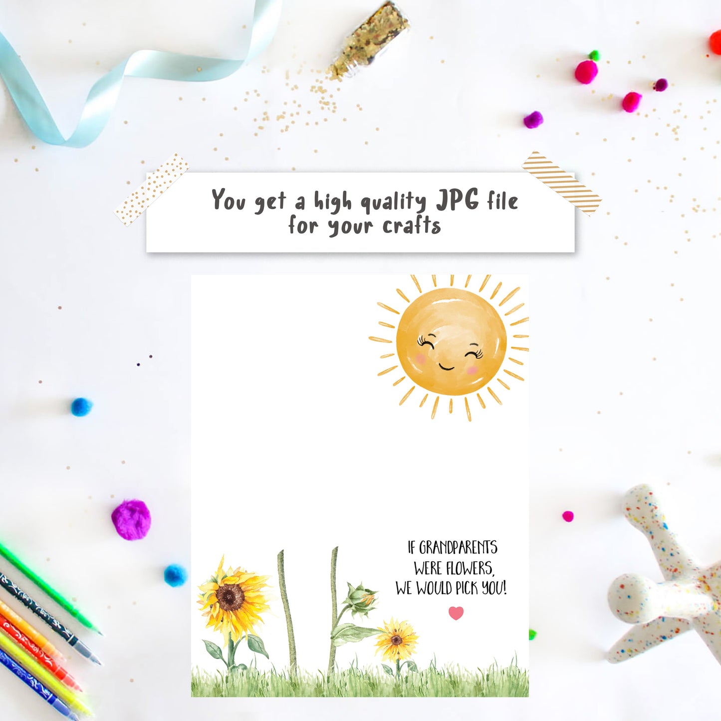 Grandkids handprint flower art template with a sunflower and sun design