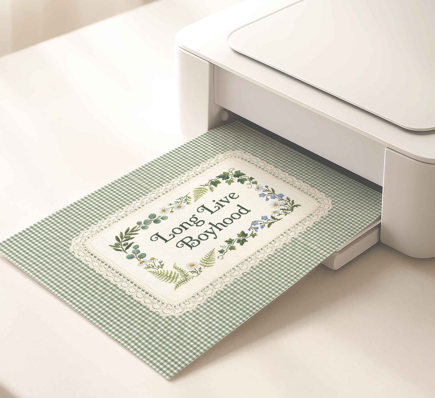 Faux embroidery nursery print for a toddler boys bedroom