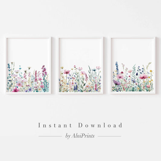 Wildflower Garden Wall Art – Nature-Inspired Triptych