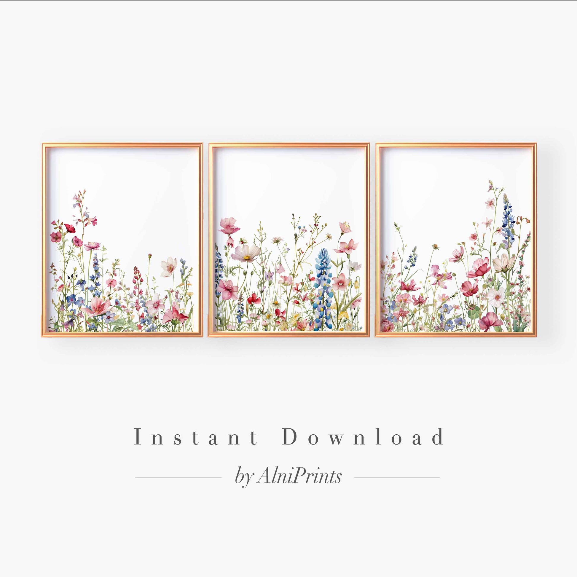 Wildflower Meadow Wall Art – Botanical Triptych Set