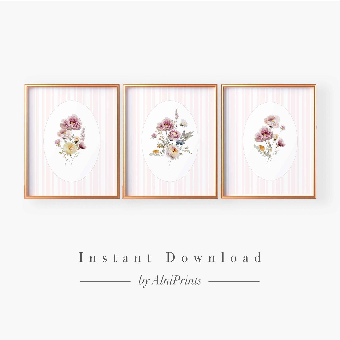 Floral Trio Wall Art – Elegant Vintage Botanical Set