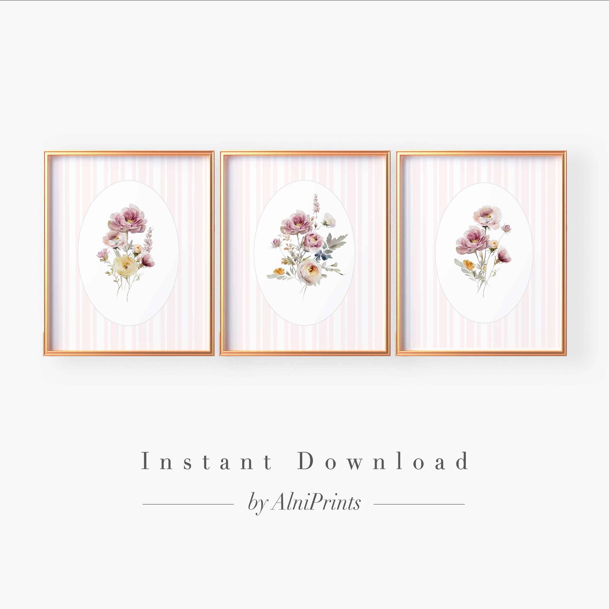 Floral Trio Wall Art – Elegant Vintage Botanical Set
