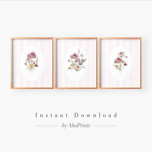 Floral Trio Wall Art – Elegant Vintage Botanical Set