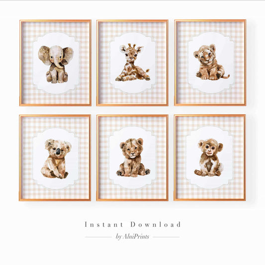 Neutral Safari Baby Animals Prints