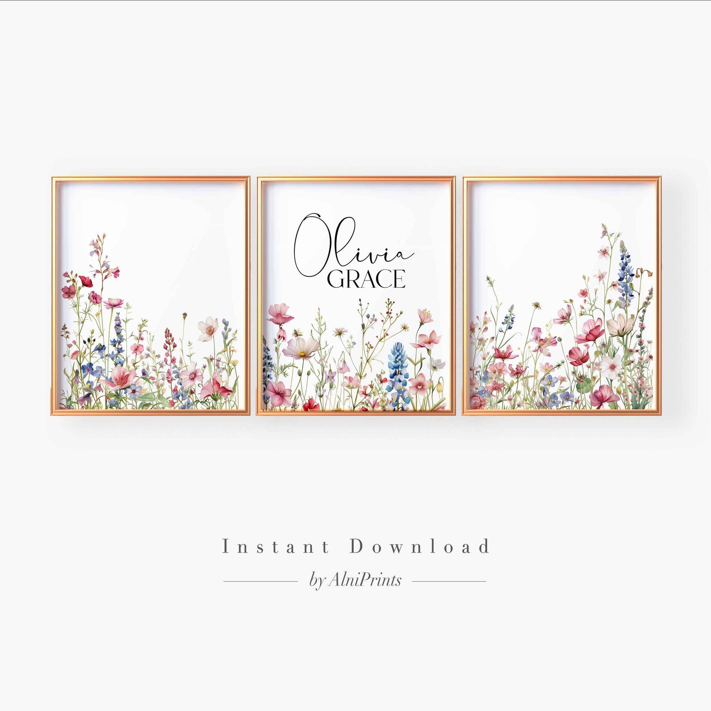 Personalized Wildflower Wall Art – Custom Name Nursery Print