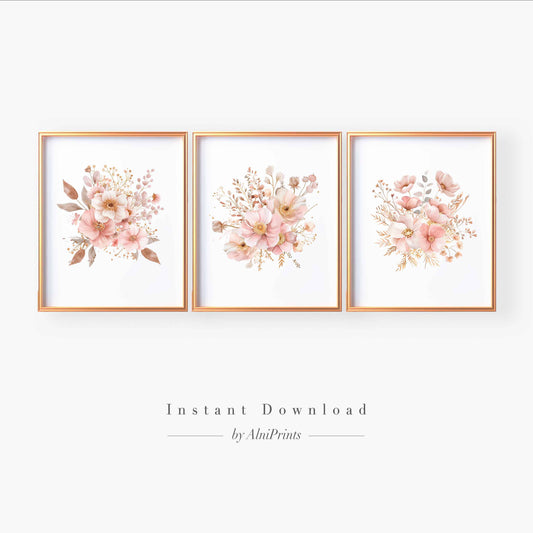 Blush Floral Wall Art – Elegant Botanical Print Set