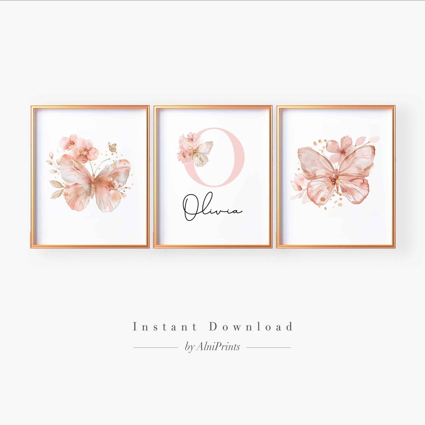 Butterfly Name Wall Art – Personalized Floral Print Set