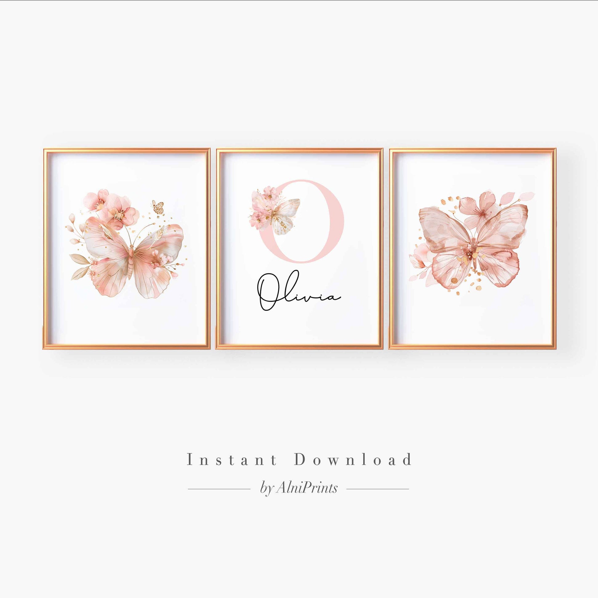 Butterfly Name Wall Art – Personalized Floral Print Set