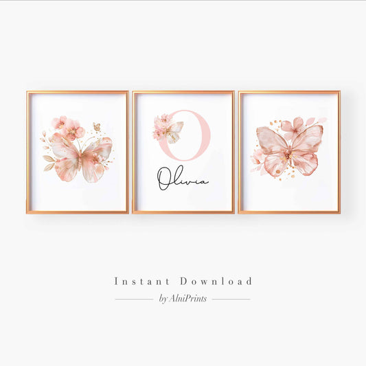 Butterfly Name Wall Art – Personalized Floral Print Set