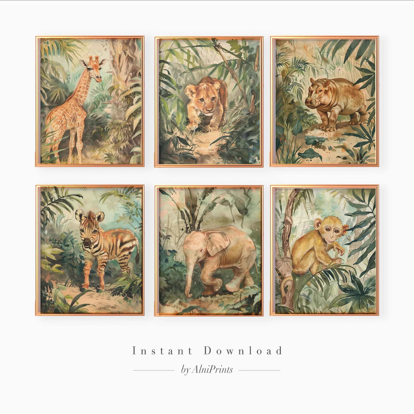 Safari animals Nursery Gallery wall art