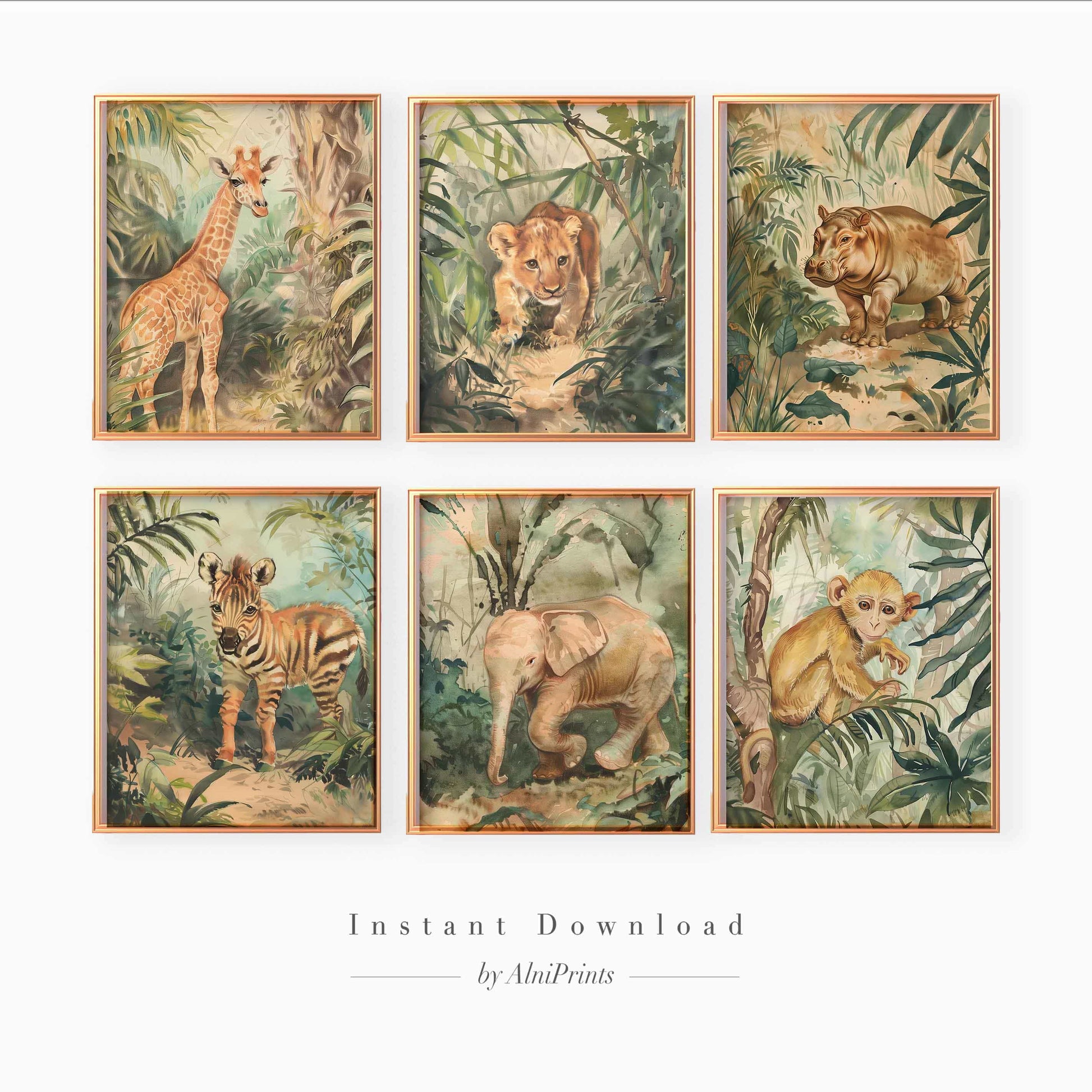 Safari animals Nursery Gallery wall art