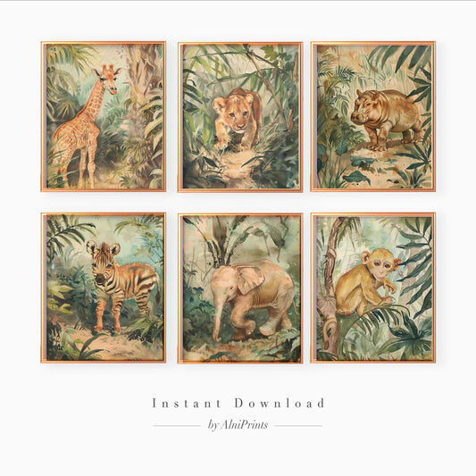 Safari animals Nursery Gallery wall art