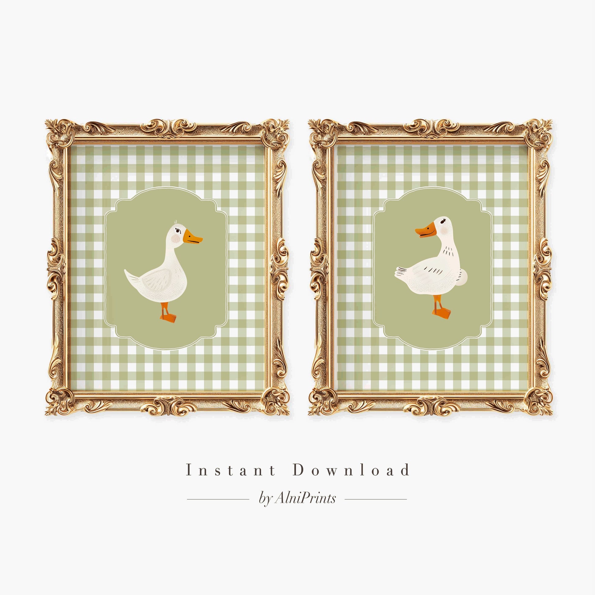 Goose Nursery Prints Green Gingham
