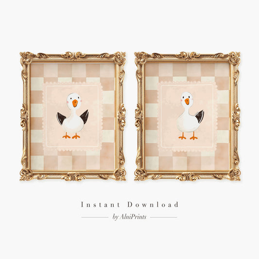 Checkered Goose Nursery wall art - Set of 2 - 001