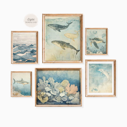 Vintage Ocean Wildlife Wall Art – Marine Life Print Set