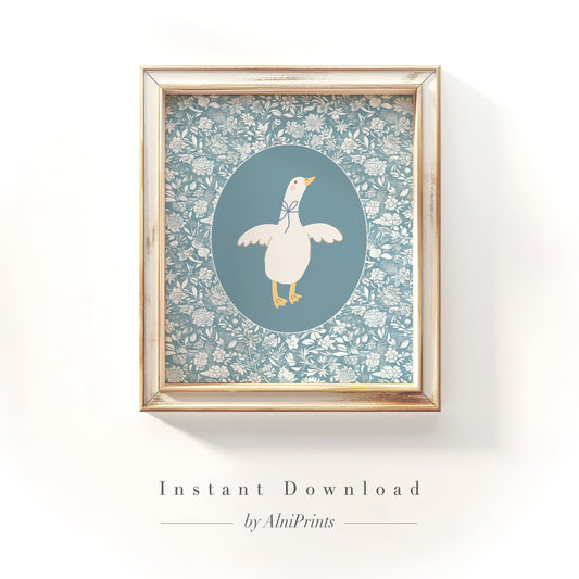 Playful Goose Wall Art – Cottagecore Animal Illustration